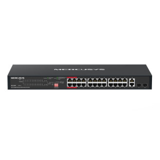 Mercusys MS128GP Switch 28 Puertos Gigabit RJ45 10/100/1000Mbps - 24 Puertos PoE+ - Plug & Play - Montaje en Esctritorio o Rack