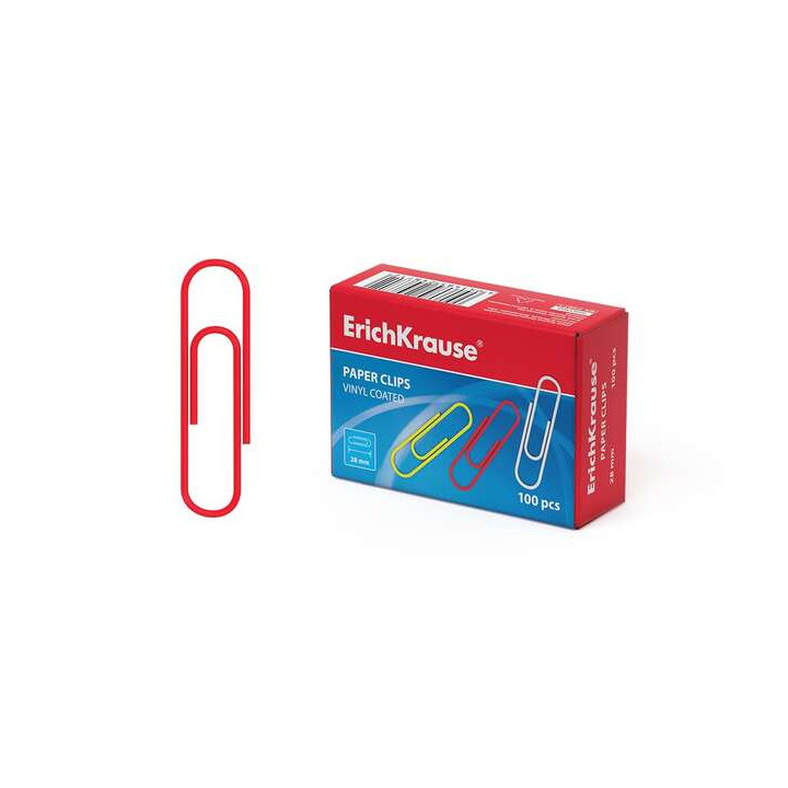 Erichkrause Caja de 100 Clips de Colores con Recubrimiento de Vinilo - Alambre de Acero de Alta Calidad - Resistente a la Corro