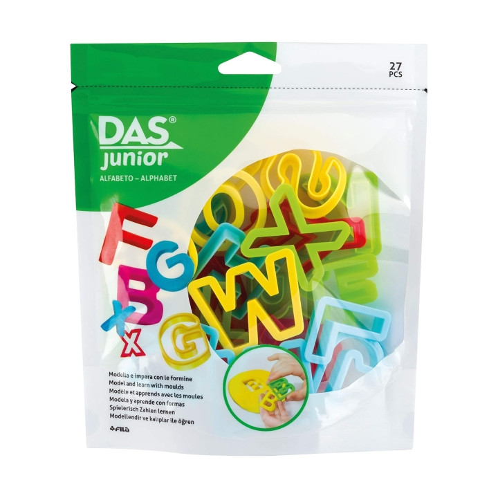 Das Junior Pack con 26 Moldes en Forma de Letra para Plastilina y 1 Rodillo