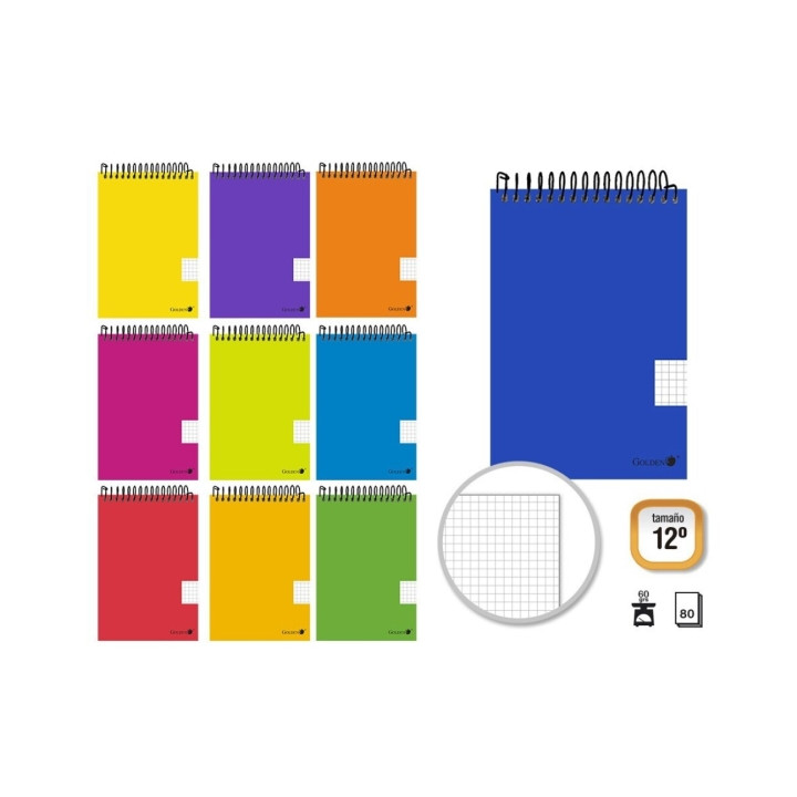 Golden Cuaderno Espiral Apaisado 80 Hojas 60grs Cuadricula 4x4 - Tamaño 12º - Colores Surtidos
