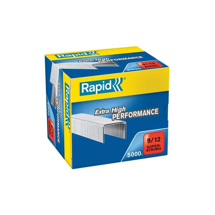 Rapid Super Strong Caja de 5000 Grapas 9/12 - De 60 a 90 Hojas - Alambre Galvanizado Superreforzado - Patilla de 12mm