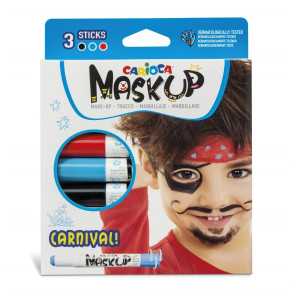 Carioca Mask Up Pack de 3 Colores para la Piel en Barra Carnival - Colores Brillantes - Lavables - Base Agua - Incluye 2 Tutori