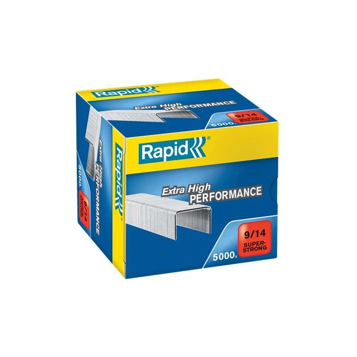 Rapid Super Strong Caja de 5000 Grapas 9/14 - De 80 a 110 Hojas - Alambre Galvanizado Superreforzado - Patilla de 14mm