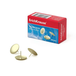 Erichkrause Caja de 100 Chinchetas Metalicas de Acero Latonado - Alta Resistencia y Durabilidad - Resistente a la Corrosion - C