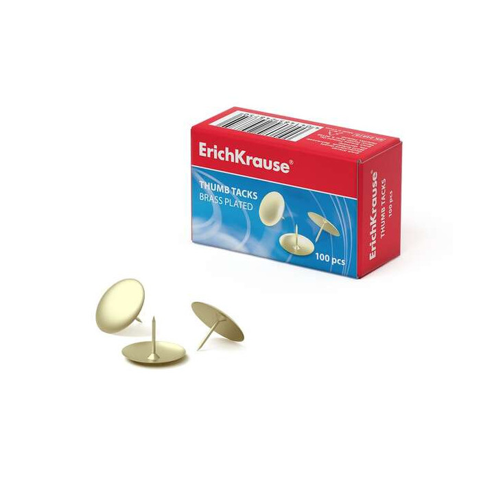 Erichkrause Caja de 100 Chinchetas Metalicas de Acero Latonado - Alta Resistencia y Durabilidad - Resistente a la Corrosion - C