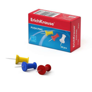 Erichkrause Caja de 50 Agujas Señalizadoras de Colores - Cabeza de Plastico - Aguja de Acero de Alta Calidad - Resistente a la