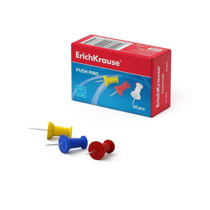 Erichkrause Caja de 50 Agujas Señalizadoras de Colores - Cabeza de Plastico - Aguja de Acero de Alta Calidad - Resistente a la