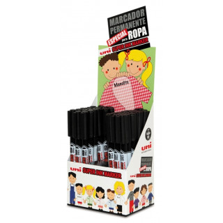 Uni-ball PNA-125 Super Ink Expositor de 36 Marcadores Textiles - Punta Acrilica 0.9mm - Tinta Pigmentada Base Aceite - Color Neg