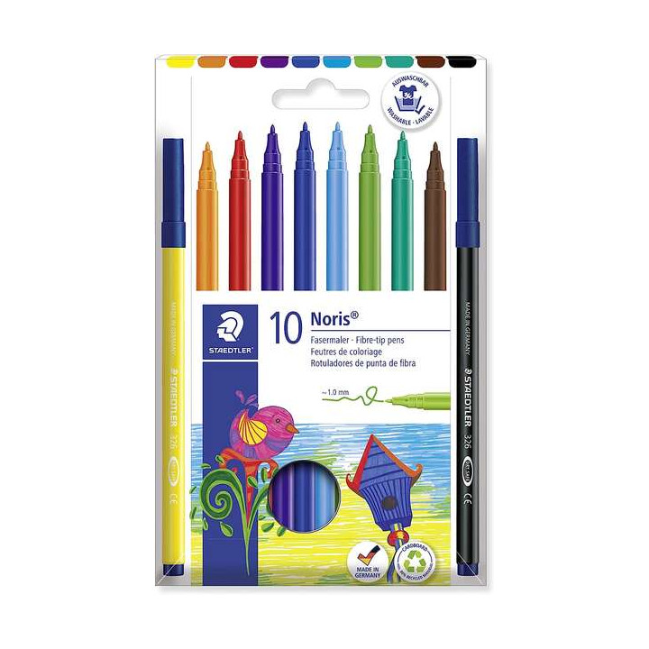 Staedtler 326 Pack de 10 Rotuladores Punta de Fibra - Trazo 1.0mm Aprox - Resistente a la Presion - Tinta a Base de Agua Antisec
