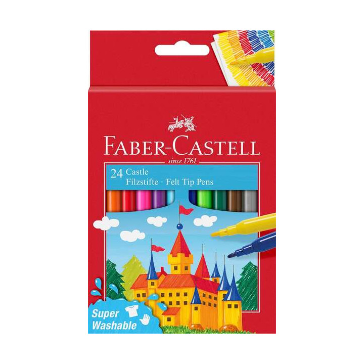 Faber-Castell Castle Pack de 24 Rotuladores - Tinta con Base de Agua Lavable - Colores Surtidos