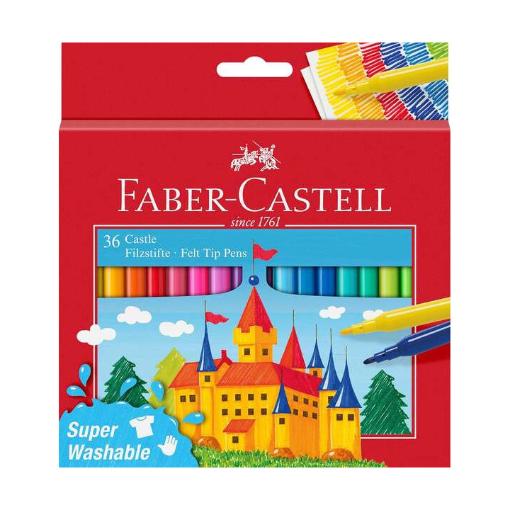 Faber-Castell Castle Pack de 36 Rotuladores - Tinta con Base de Agua Lavable - Colores Surtidos