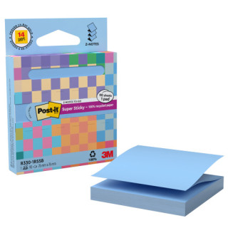 DISPENSADOR DE CARTON 90 HOJAS Z-NOTES RECICLADO SUPER STICKY 76X76 MM AZUL LAVADO R330-1RSSB POST-IT 7100399315