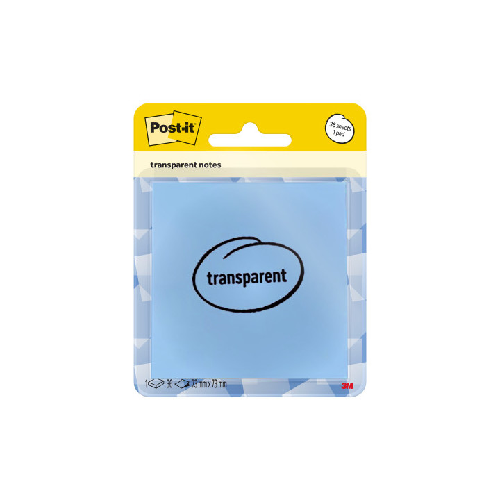 BLISTER 36 HOJAS NOTAS TRANSPARENTES 600-1TRSPB 73X73 MM AZUL PASTEL POST-IT 7100394509