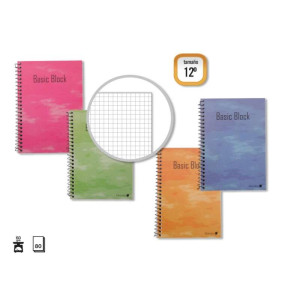 Golden Cuaderno Espiral 12º Natural 80 Hojas 60gr Cuadricula - Margen Remarcado - Tapa Normal Plastificada - Colores Surtidos