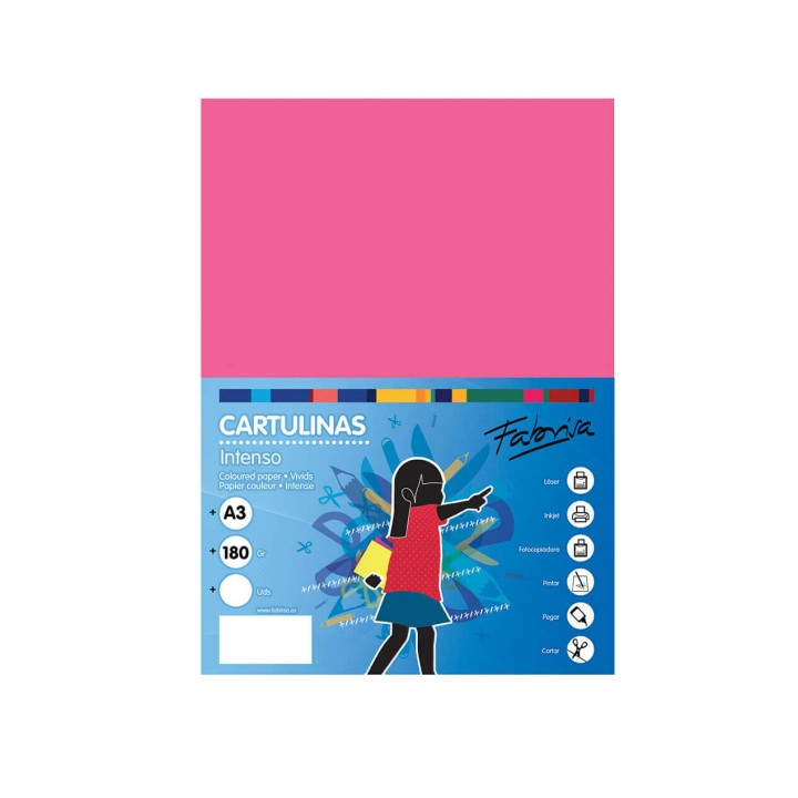 Fabrisa Pack de 25 Cartulinas 180 g/m² - Tamaño A3 - Color Fucsia