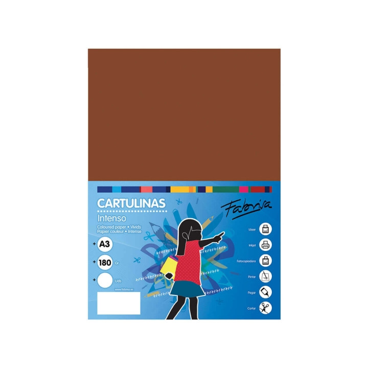 Fabrisa Pack de 25 Cartulinas 180 g/m² - Tamaño A3 - Color Marron