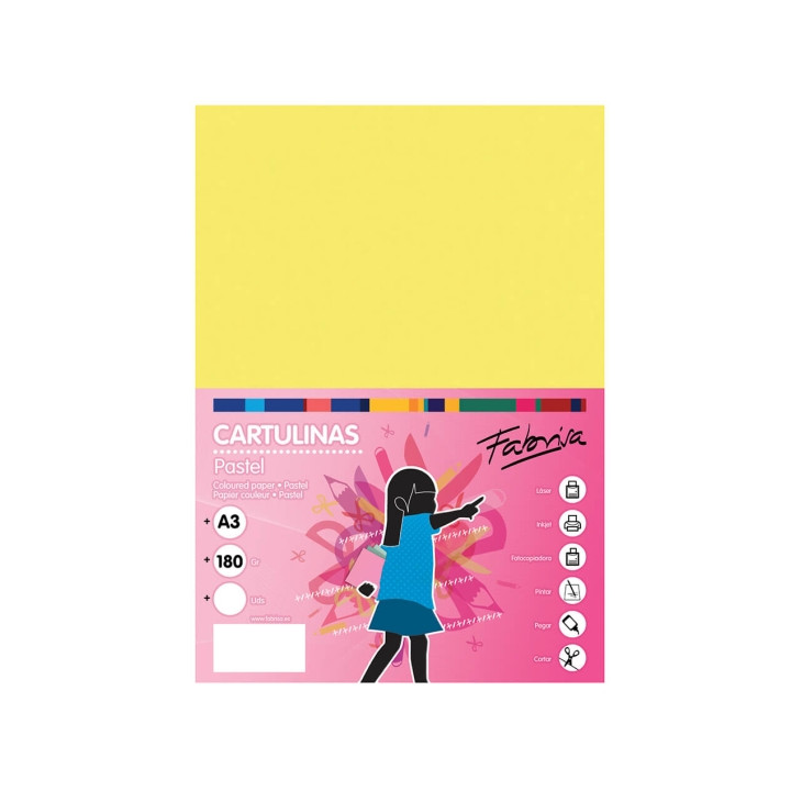Fabrisa Pack de 25 Cartulinas 180 g/m² - Tamaño A3 - Color Amarillo