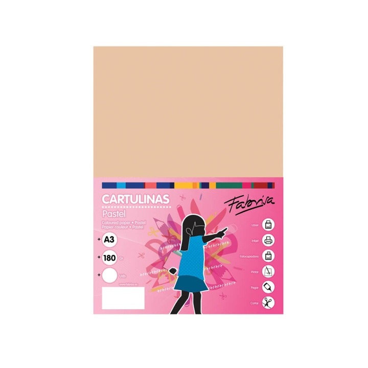 Fabrisa Pack de 25 Cartulinas 180 g/m² - Tamaño A3 - Color Vainilla