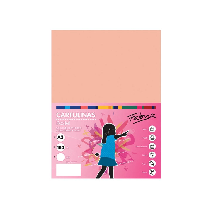 Fabrisa Pack de 25 Cartulinas 180 g/m² - Tamaño A3 - Color Salmon