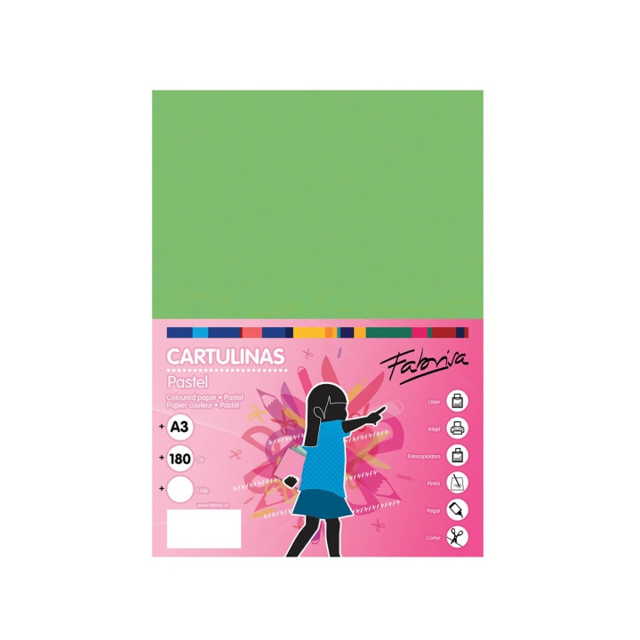 Fabrisa Pack de 25 Cartulinas 180 g/m² - Tamaño A3 - Color Verde