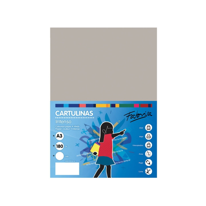 Fabrisa Pack de 25 Cartulinas 180 g/m² - Tamaño A3 - Color Gris
