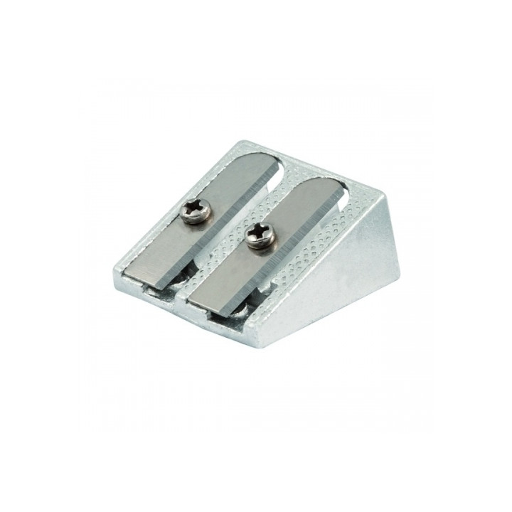 Faibo Afilalapiz Metalico de 2 Orificios para Lapices de hasta 10mm - Forma de Cuña - Color Aluminio