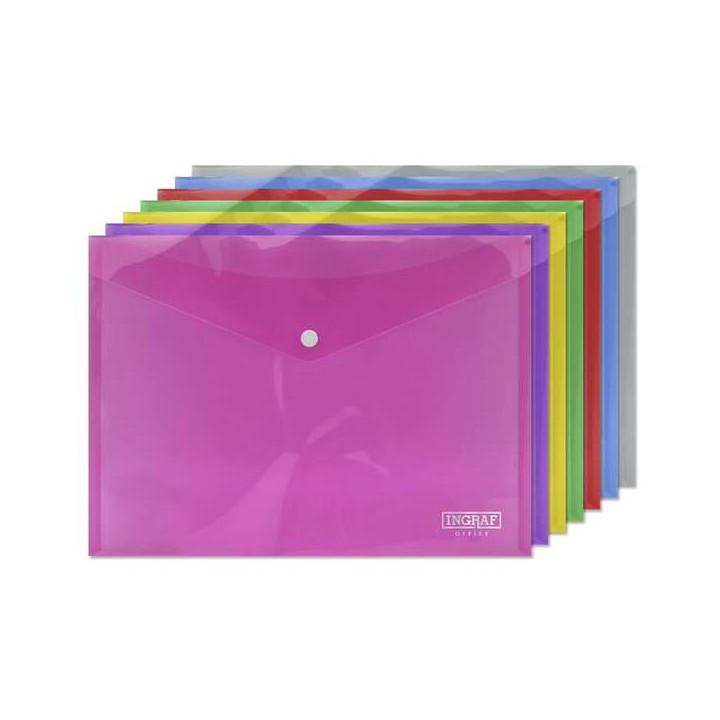 Ingraf Pack de 10 Sobres con Cierre de Broche - Polipropileno - Tamaño A4 - Colores Surtidos