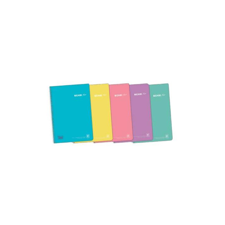 Enri Plus Cuaderno Espiral Formato Folio Cuadriculado 4x4mm - 80 Hojas 90gr con Margen - Cubierta de Plastico - Colores Pastel S