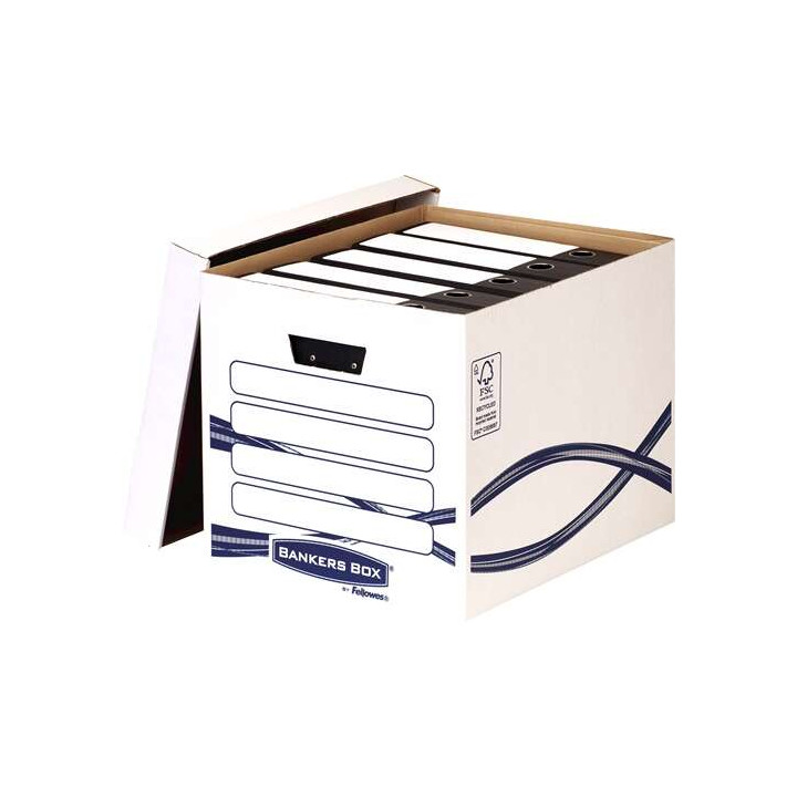 Fellowes Bankers Box Basic Maxi Contenedor de Archivos - Montaje Manual - Carton Reciclado Certificacion FSC - Dimensiones Inter