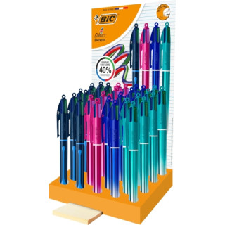 Bic 4 Colours Smooth Gradient y Drop Expositor de 36 Boligrafos de Bola Retractil - Punta Media de 1.0mm - Escritura un 40% mas