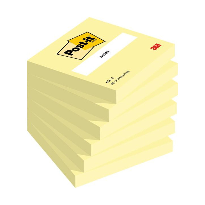 Post-it Pack con 6 Blocs de 100 Notas Adhesivas Removibles Canary Yellow 76x76mm - Papel con Certificacion PEFC - 7100103157 - C