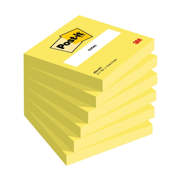 Post-It Pack de 6 Blocs de 100 Notas Adhesivas Reposicionables - Forma Cuadrada - 76x76mm - Color Amarillo Claro
