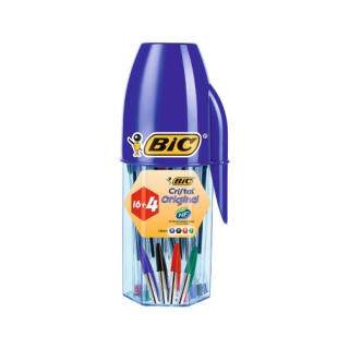 Bic Cristal Original Megatubo con 16+4 Gratis Boligrafos de Bola - Punta redonda de 1mm - Trazo 0.4mm - Tinta con Base de Aceite