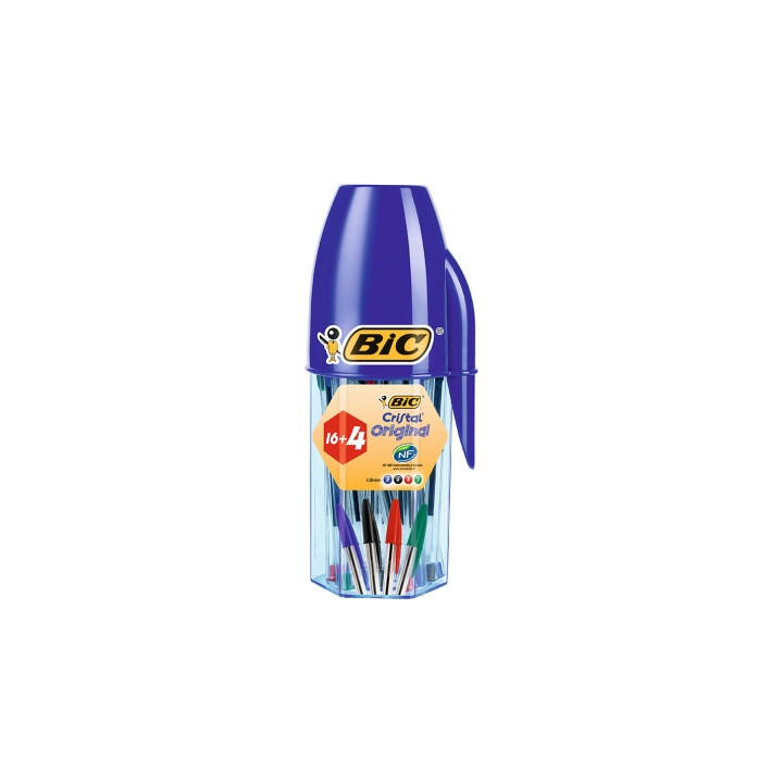 Bic Cristal Original Megatubo con 16+4 Gratis Boligrafos de Bola - Punta redonda de 1mm - Trazo 0.4mm - Tinta con Base de Aceite