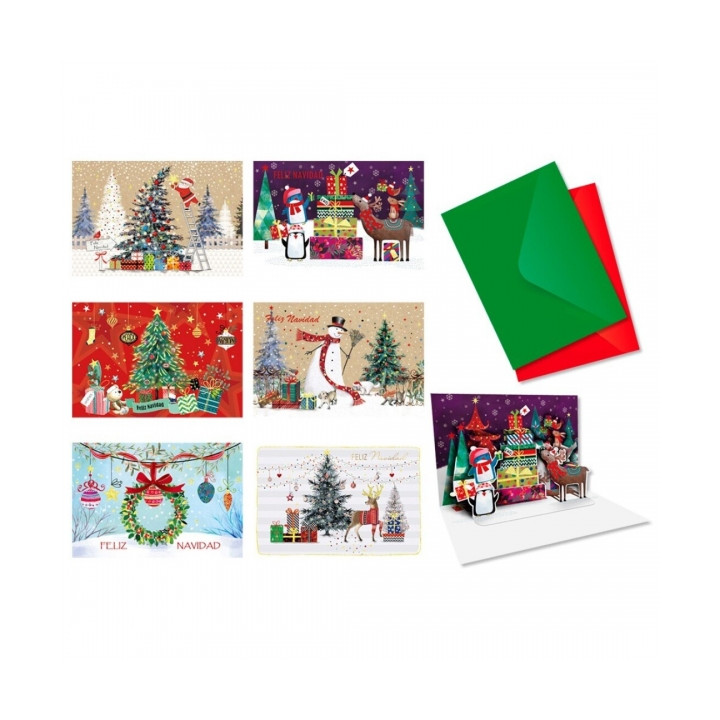 Bismark Pack de 24 Tarjetas de Felicitacion Navideña Pop-Up - Tamaño Tarjeta 11.5x17cm - Diseños Variados - Incluye Sobres de Co