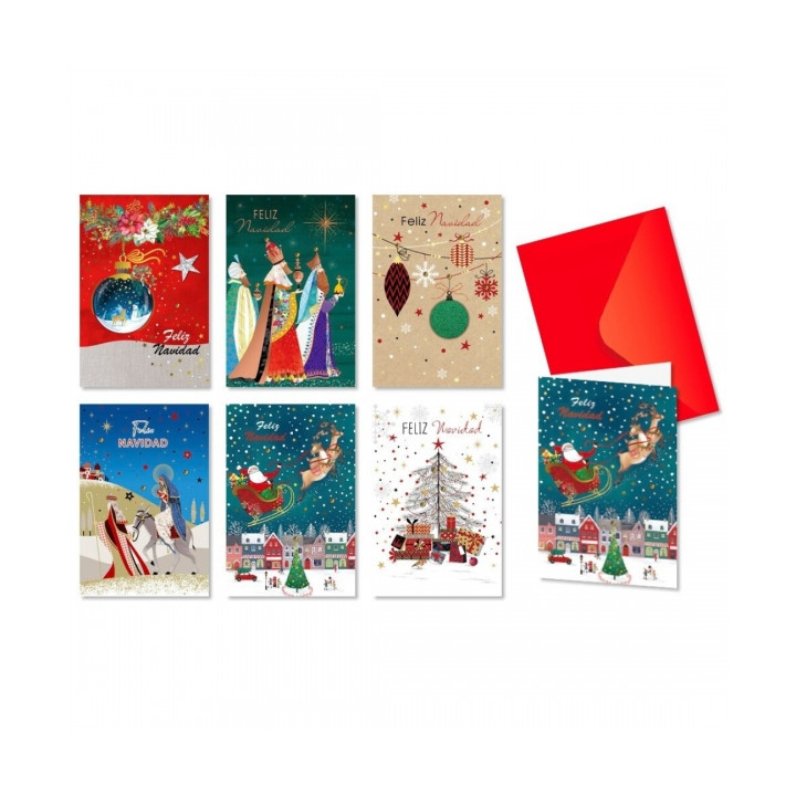 Bismark Pack de 24 Tarjetas de Felicitacion Navideña con Sobre Rojo - Tamaño Tarjeta 11.5x17cm - Diseños Variados con Brillo