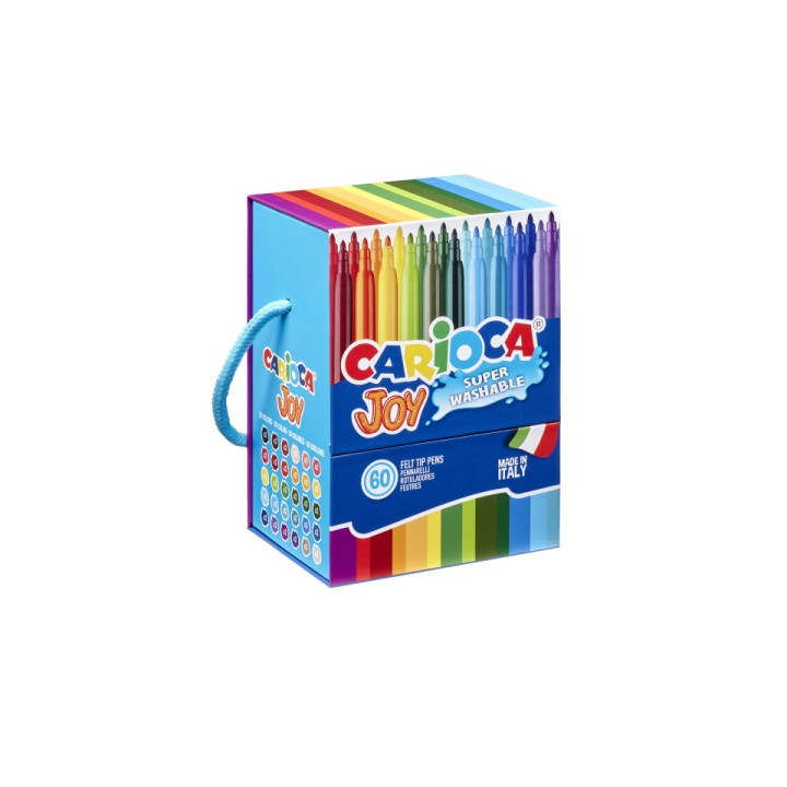 Carioca Joy Caja Rigida con 60 Rotuladores - Punta 2.8mm Bloqueada - Capuchon Ventilado - Lavables - Colores Surtidos