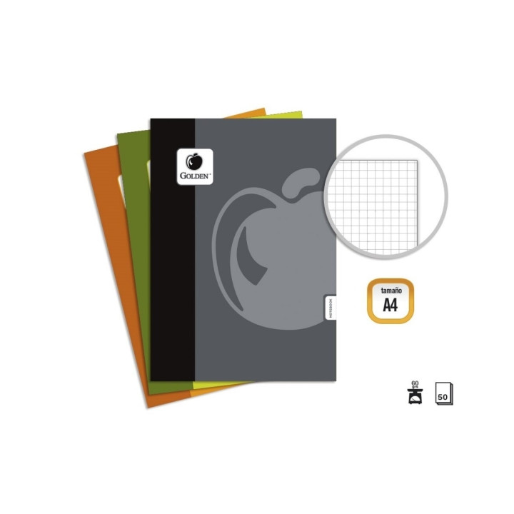 Golden Basic Pack de 10 Libretas Grapadas A4 50 Hojas 60grs Cuadricula - Colores Surtidos