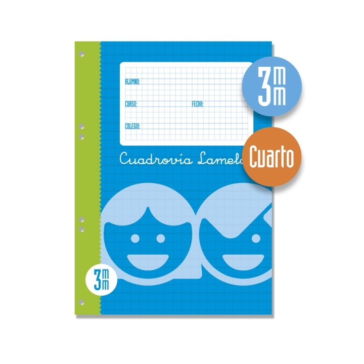 Lamela Recambio para Anillas con 100 Hojas de 70g/m2 con Margen - Formato Cuarto - Pauta Cuadrovia de 3mm - Papel Offset Blanco