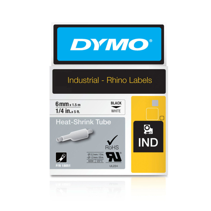 DYMO RHINO Cinta ID1-6 Negro/blanco tubo termorretractil