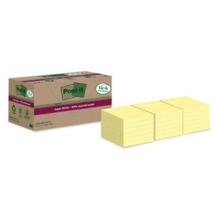 Pack 14+4 blocs 90 hojas notas recicladas adhesivas 76x76mm super sticky amarillo pastel 654 rsscy14+4 post-it 7100284878