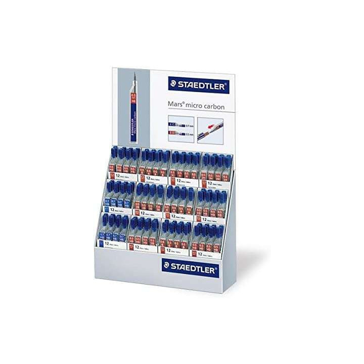 Staedtler Mars Micro Carbon 250 Expositor de 144 Tubos de Minas - Extraordinaria Elasticidad - Graduaciones Surtidas