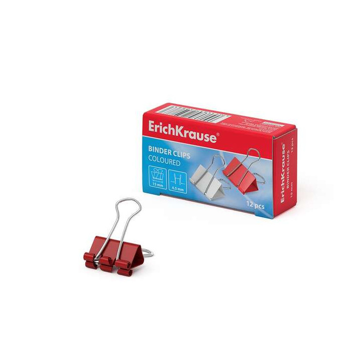 Erichkrause Pack de 12 Pinzas para Papeles 15mm - Capacidad hasta 55 hojas - Alambre de Acero de Alta Calidad - Colores Surtido