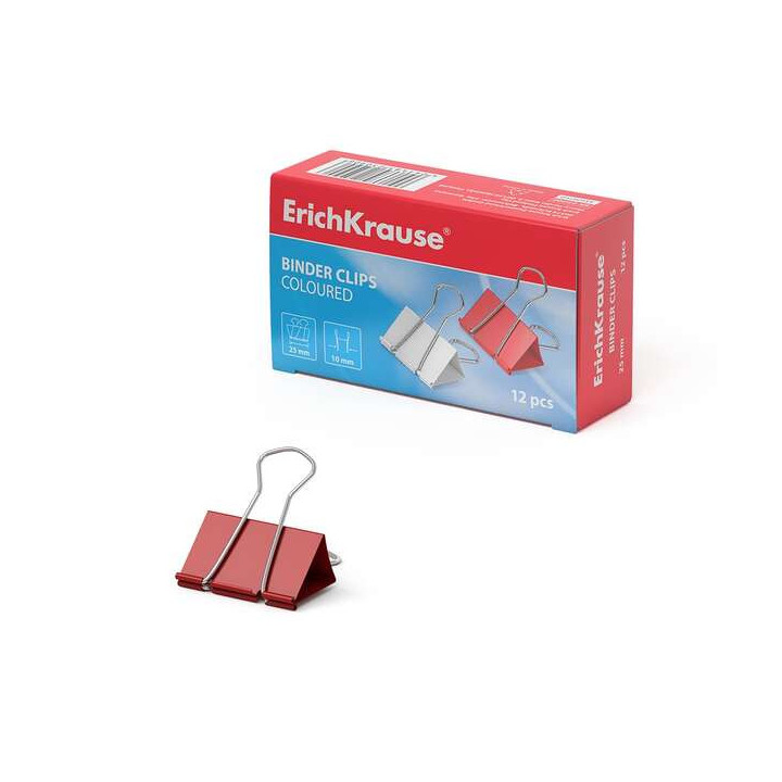 Erichkrause Pack de 12 Pinzas para Papeles 25mm - Capacidad hasta 110 hojas - Alambre de Acero de Alta Calidad - Colores Surtid