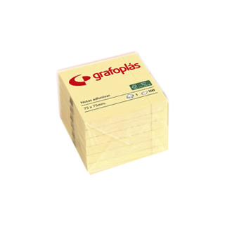 BLOC 100 NOTAS ADHESIVAS 75X75MM AMARILLAS GRAFOPLAS 65205460