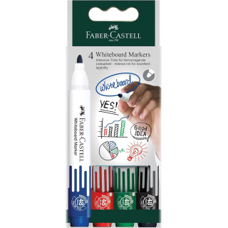 Faber-Castell W20 Pack de 4 Rotuladores para Pizarra Blanca - Punta de Bala - Ancho de Linea 2