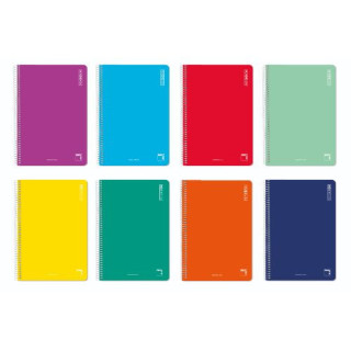 CUADERNO ESPIRAL SERIE BASIC TAPA CARTONCILLO 60 GRS. 4º (155X215MM.) 80 HOJAS HORIZONTAL CON MARGEN 8 COLORES SURTIDOS PACS...