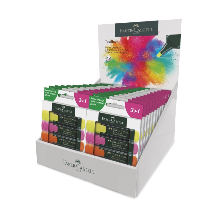 Faber-Castell Textliner 48 Expositor con 22 Packs de 4 Marcadores Fluorescentes - Punta Biselada - Trazo entre 1.2mm y 5mm - Ti