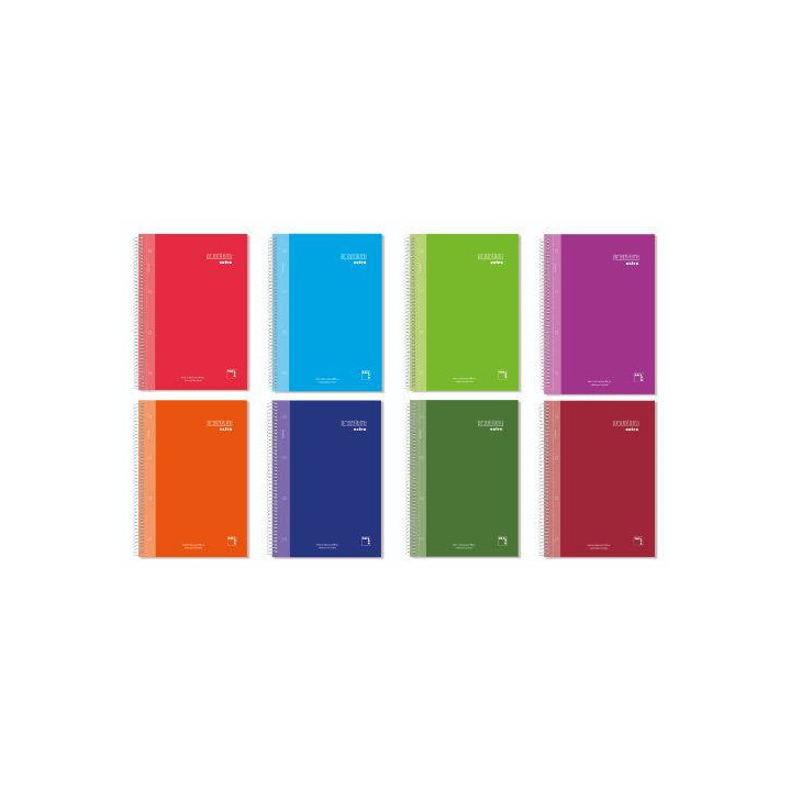 CUADERNO SERIE PREMIUM EXTRA TAPA EXTRA DURA 90 GRS. A-4 (210X297MM.) MICROPERFORADO 120 HOJAS CUADRÍCULA 5X5 + GRECA SURTID...