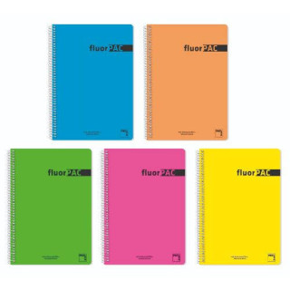 CUADERNO SERIE FLUORPAC TAPA POLIPROPILENO 90 GRS. FLUOR FOLIO (215X310MM.) 80 HOJAS CUADRÍCULA 4X4 CON MARGEN SURTIDO PACSA...